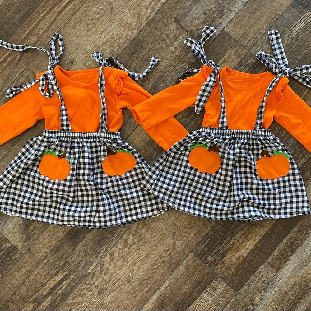 Gingham Pumpkin Jumpers with Long Sleeve Shirts